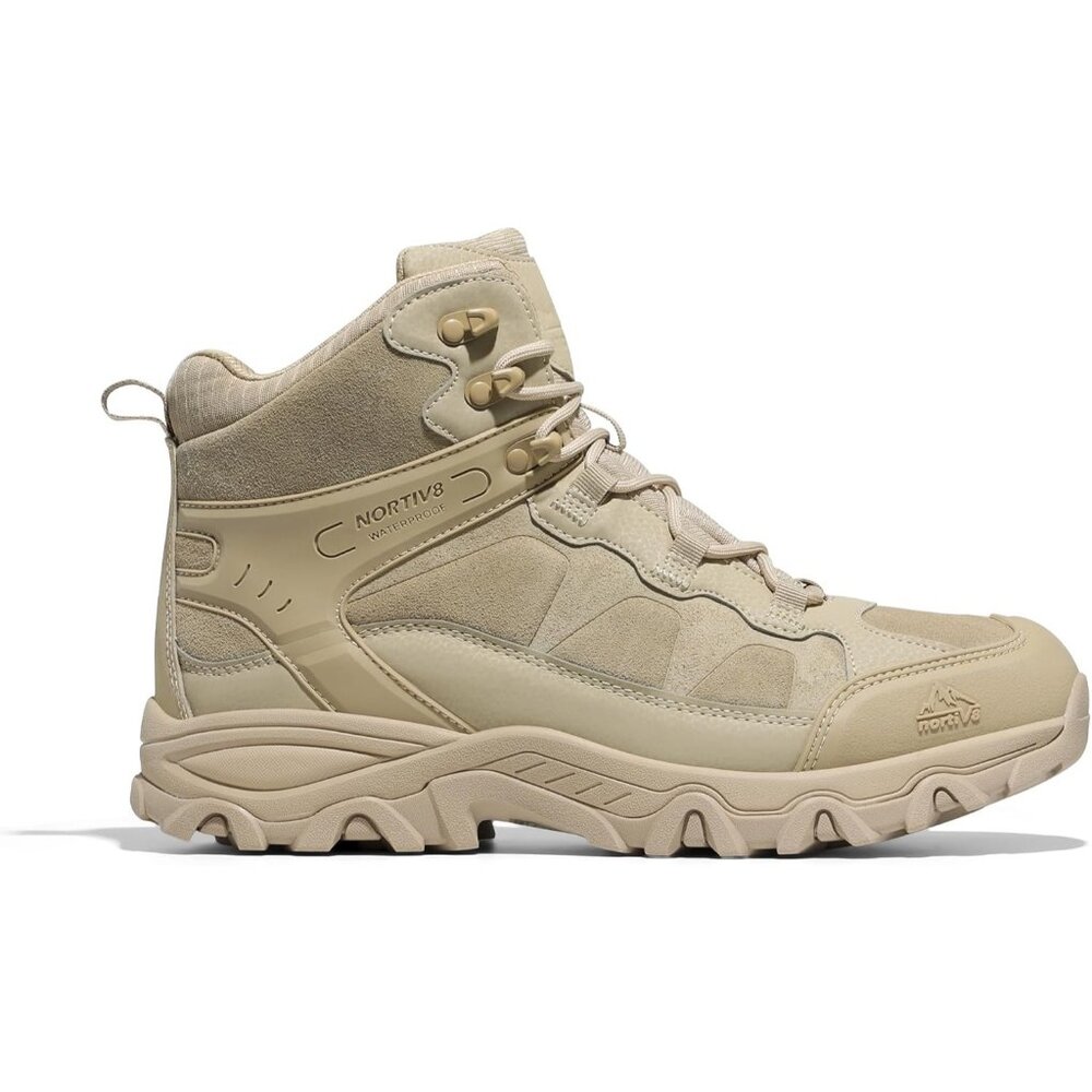 NORTIV 8 Men's Waterproof Hiking Boots Mid Trekking Mountaineering Shoes Sand - Picture 3 of 6